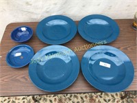 Set of 4 Meramine Bowls and Blue Enamel Bowls