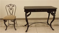 Leather top desk w/ wrought iron claw feet