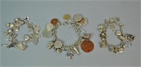 (3) CHARM BRACELETS WITH CHARMS, MOST STERLING
