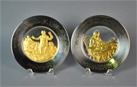 (2) FRANKLIN MINT STERLING & GOLD PLATED PLATES