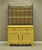 YELLOW PAINTED & WROUGHT IRON BAKERS RACK