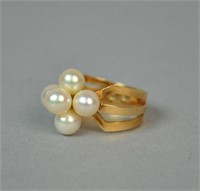 MIKIMOTO GOLD & PEARL CLUSTER RING