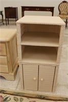 Tan wicker stackable shelf w/ front drawers