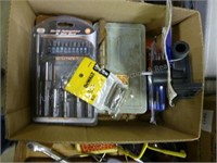 Box with drill bits and drivers