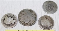 Three Barber Dimes And One Barber Nickel