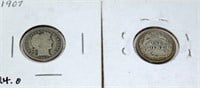 Two Barber Dimes 1-1904, 1-1907