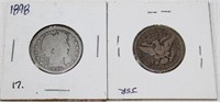 Two Barber Quarters 1-1897. 1-1898