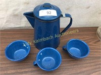 Speckled Enamel Wear Coffee Pot and Cups