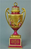 ROYAL VIENNA PORCELAIN COVERED URN ON STAND
