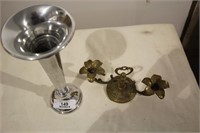 12" Silver Bud Vase, Brass Type Candle Holder
