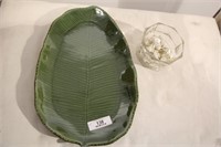 Green Leaf Platter, Small Bowl &Tiny Snowmen