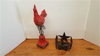 B13- CAST IRON CHICKEN AND CANDLE HOLDER