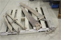 (3) HORSE EVENERS, WITH (2) VINTAGE SAWS