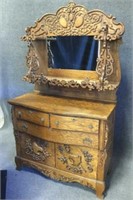 Carved Oak Dresser with Mirror