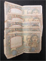 5 1940 Bank of France 20 Frank Bank Notes