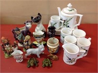 Ceramic Figurines, Tea Set And Small Vases