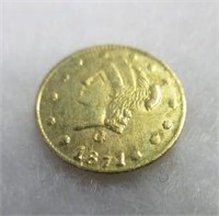 1871 Gold 1/4 Dollar Coin