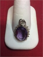 Vintage Sterling Silver Plum Colored Stone Pendant