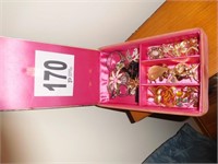 PINK JEWELRY BOX WITH CONTENTS