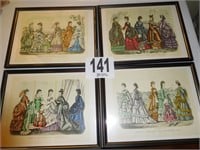 4 FRAMED PRINTS OF GODEY'S FASHIONS OF 1870,