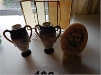 2 VASES,DOUBLE PICTURE FRAME & MISC.