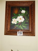 FRAMED PAINTING OF MAGNOLIA FLOWERS BY K. FELTY