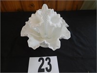 MILK GLASS EPERGNE, HOBNAIL PATTERN, FLUTED TOP