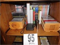 SHELF OF ASSORTED TITLES, CD'S, CASSETTE TAPES &