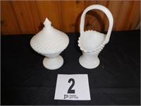 WESTMORELAND MILK GLASS BASKET & A MILK GLASS