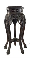 Chinese Wood Carved Stand w Marble