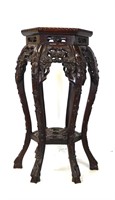 Chinese Wood Carved Stand w Marble