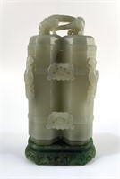 Chinese Carved Jade Vase with Cover & Stand