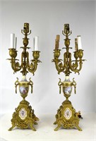 Pr Sevres Bronze & Porcelain Lamp Candelabras