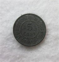 1916 Belgium 5 Cents Coin