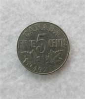 1927 Canada 5 Cent Piece