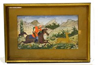 Persian Framed Hunting Scene Painting