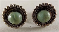 Pair Of Sterling Silver Earrings With Green Stones