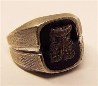 Sterling Silver Ring With Black Stone And Initial