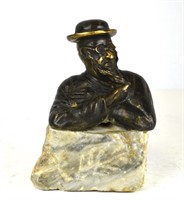 Bronze Rabbi Figure w Marble Base Signed