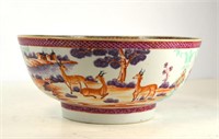 Chinese Rose Medallion Bowl with Deer