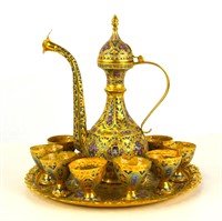 Persian Gilt Enamel Bronze Teapot Set