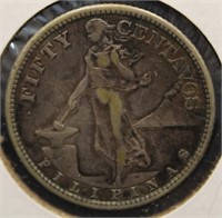 US PHILIPPINES SILVER 50 CENTS AU