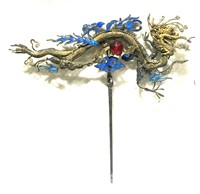 Chinese Silver Enamel Hair Pin