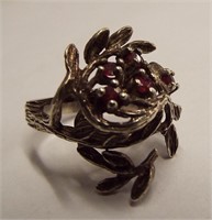 Sterling Silver Ring With Red Stones