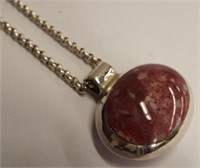 Sterling Necklace With Double Sided Stone Pendant