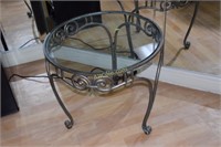 Glass top side table; round with metal base