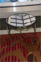 glass topped table with metal base