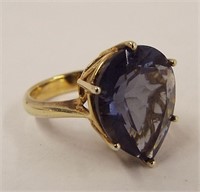 Sterling Silver Goldwash Ring W/large Blue Stone