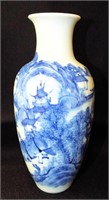 Signed Chinese Blue Scenic Decorated Porelain Vase