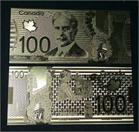 Two 24k 999 gold foil $100 novelty notes